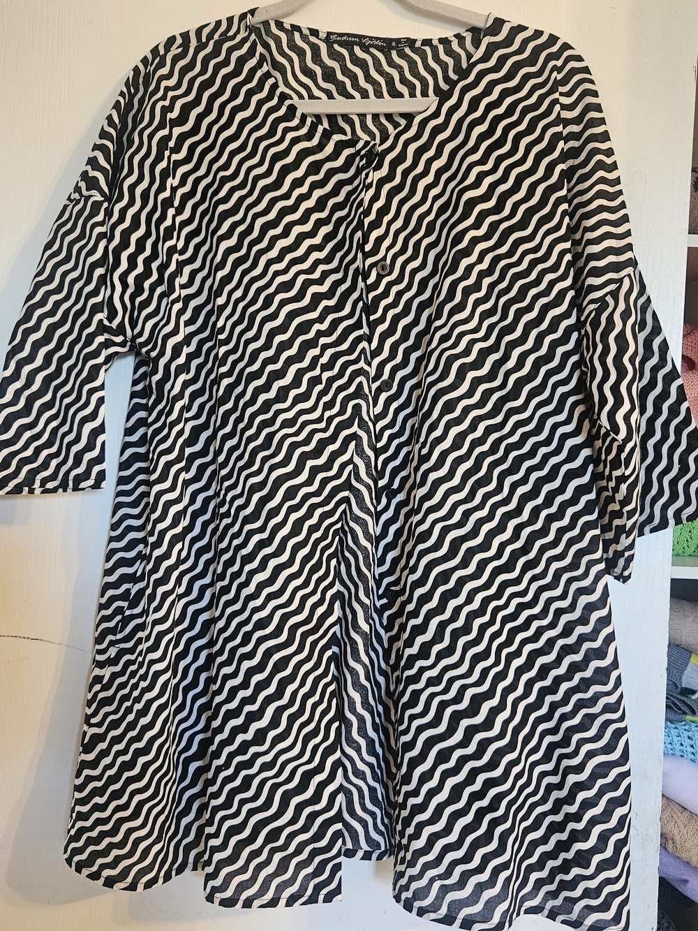 Gudrun Sjödén XL Black and White Wavy Chevron Tunic 100% Cotton With Pockets